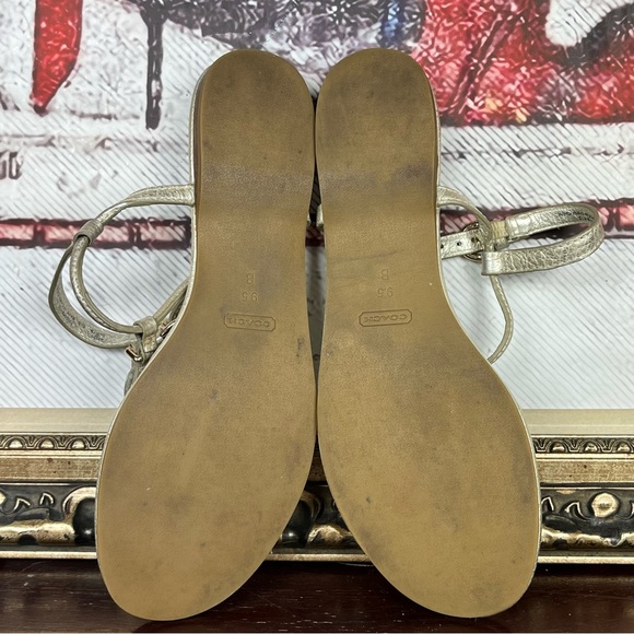Coach Thong 'Jessica' Sandal Size 9.5 Champagne Silver Ankle Wrap Shoe - Picture 5 of 9
